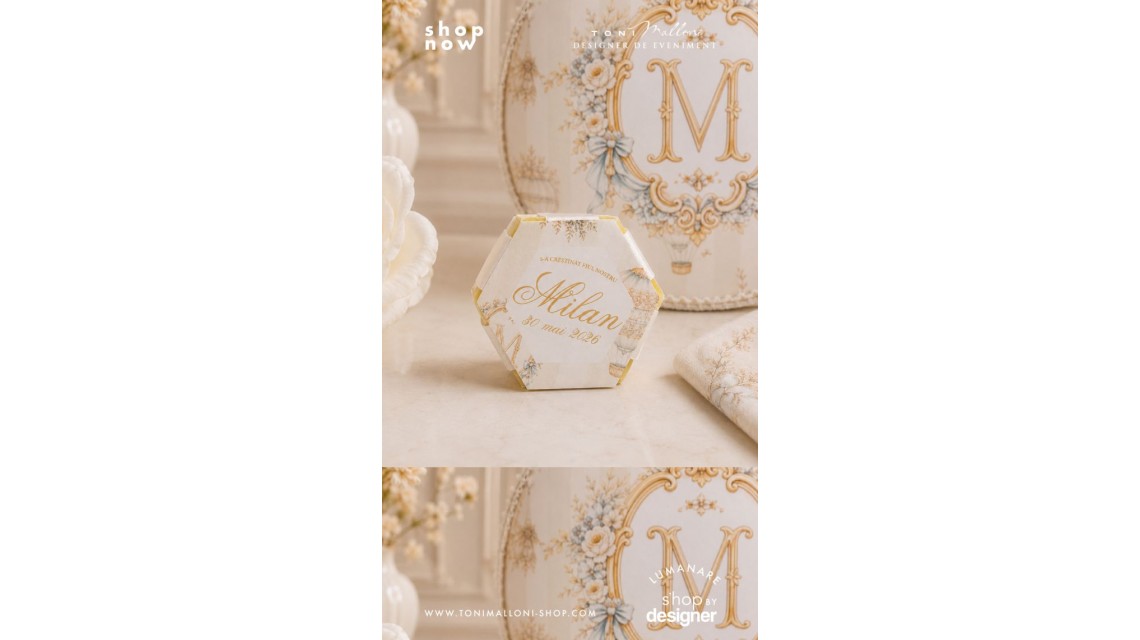 Trusou Botez Atelier Paris Carusel Vintage Monogramă Regală Balon cu Aer Cald 10
